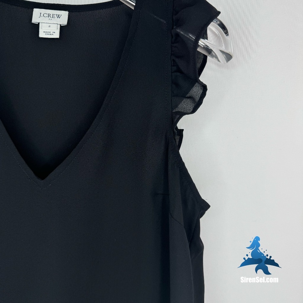 1275 J.Crew Ruffle Sleeve V-Neck Blouse – 2 – Black - Picture 5 of 15
